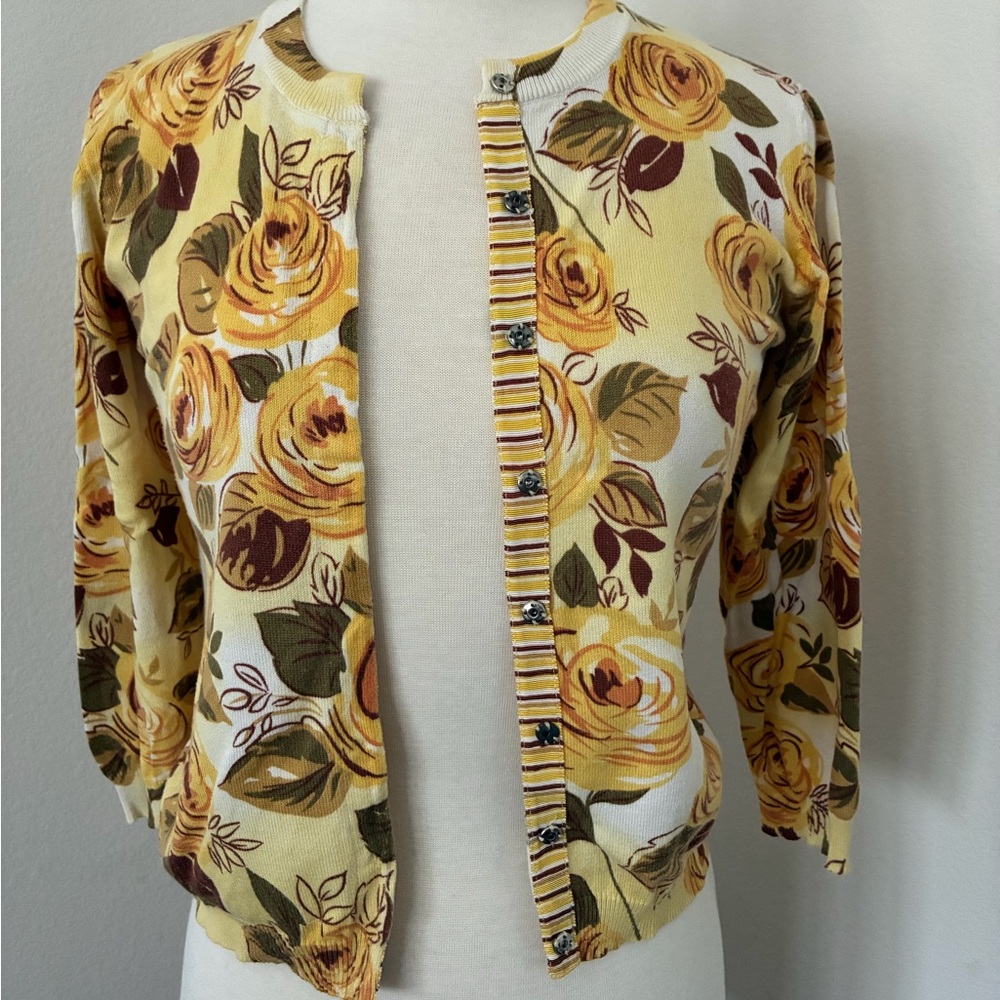 Yellow Floral Cardigan Sweater - Women